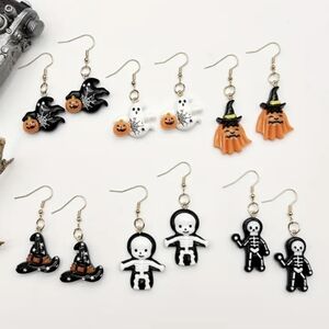 Brand New Halloween Earrings Set of 6 Pairs Cartoon Fun Resin Drop & Dangle